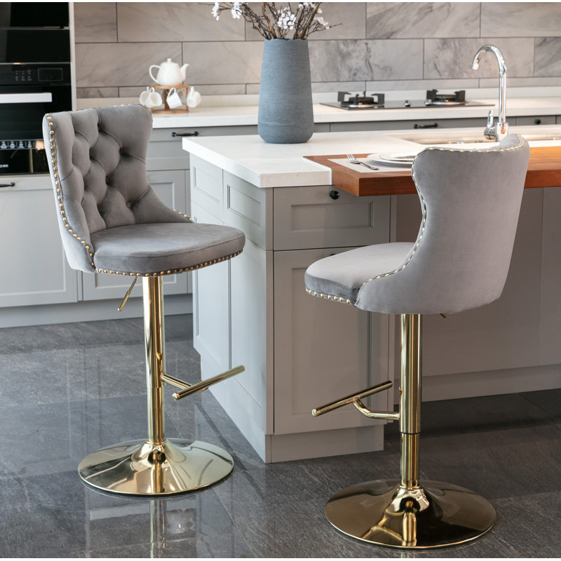 Pascola Swivel Adjustable Height Bar Stools Kitchen Barstools, Gray
