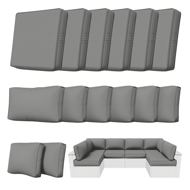 Outdoor 5" Replacement Cushion Set Seat/Back Cushions (Set Of 6 Cushions, 6 Backrests, 2 Corner Cushions)-Cushion Set Only