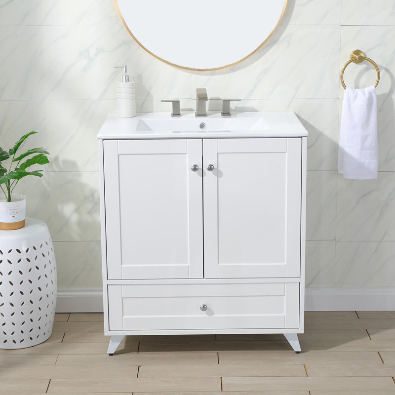 Meuble-lavabo simple autoportant 30 po avec plateau en céramique