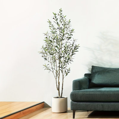 5Ft Artificial Olive Tree In White Planter - Highly Simulated, Maintenance- And Ideal For Commercial Interior Decor With Meticulously Designed Realistic Look, Suitable Various Occasions