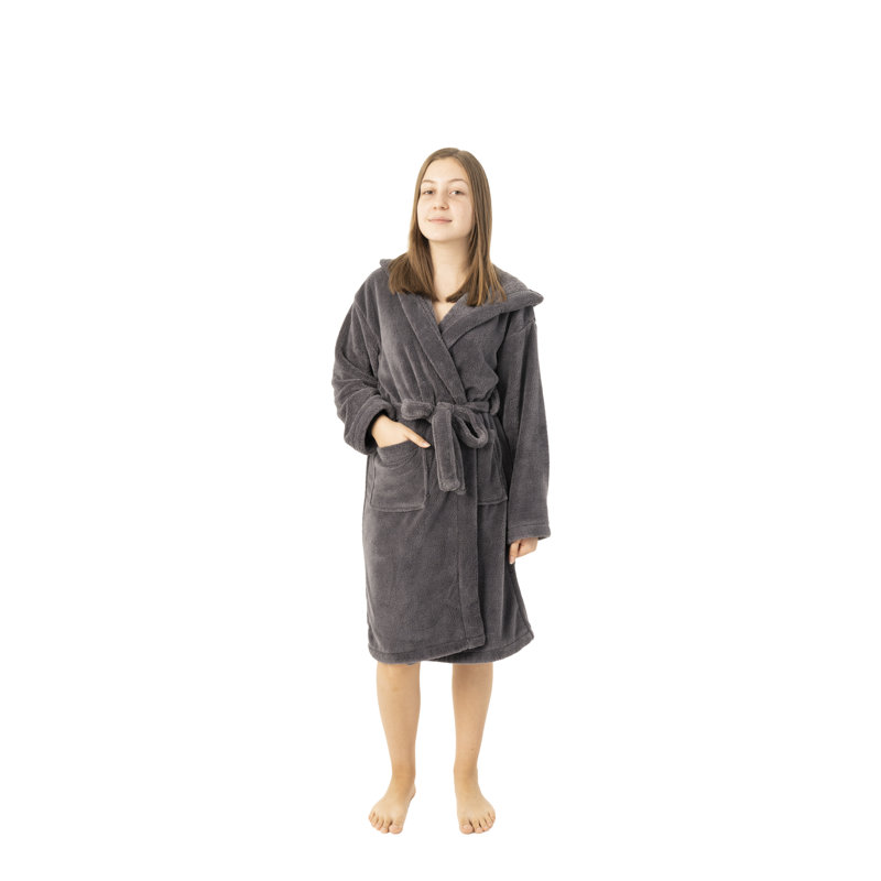 Peignoir 100% microfibre en molleton avec poches et capuche pour les enfants, S, gris