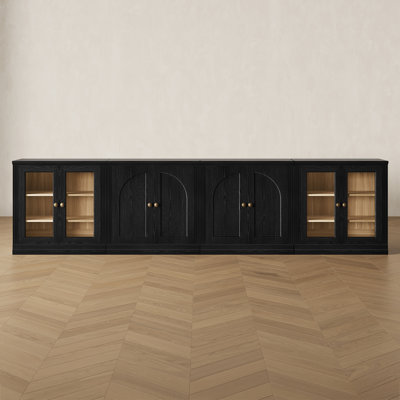Monos Modern Modular Sideboard with Glass Door and Arched Door Low Cabinets, Black