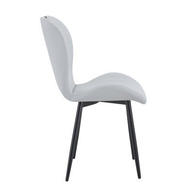 Modern PU Leather Dining Chairs with Integrated Handle, Ergonomic Upholstered Side Chair with Black Metal Legs, Light Grey (Set of 4)