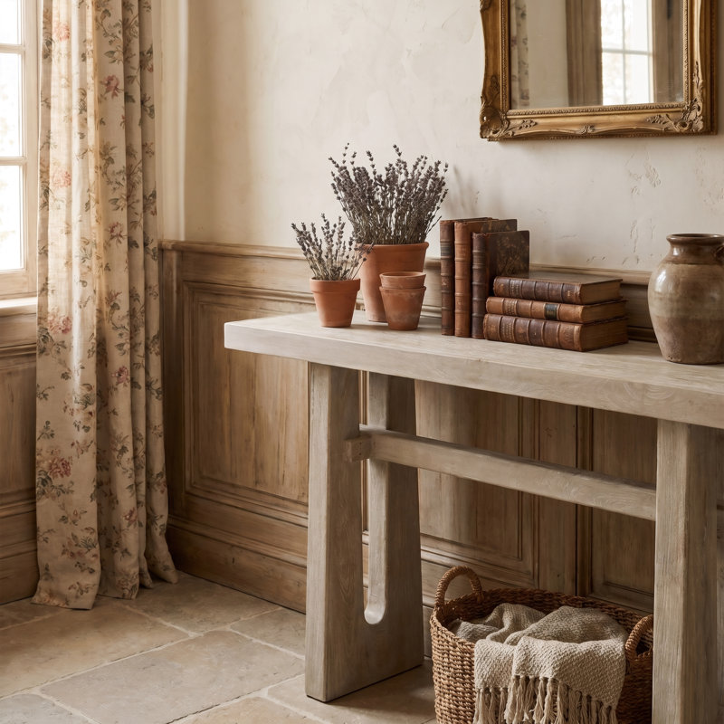 Console rectangulaire Henderson en bois massif beige, 162,5 cm, Beige