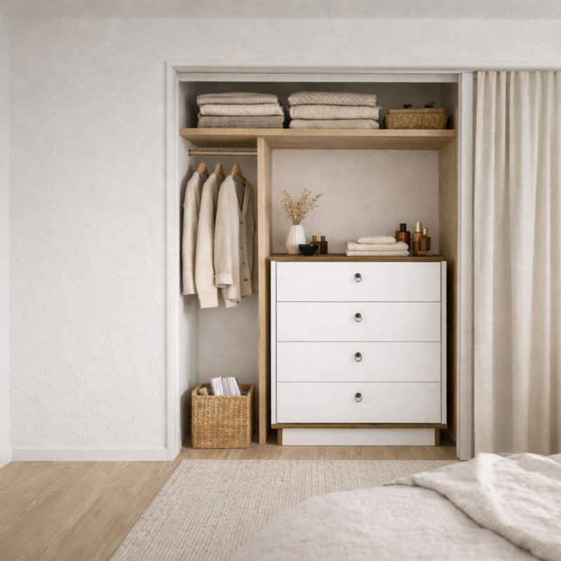 Yanaliz 4 Drawer 32" W Lingerie Chest, White/Walnut