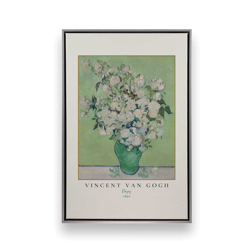 Van Gogh's Roses 1890, Cadre flottant en chrome poli, H 18,75 po x l 12,75 po