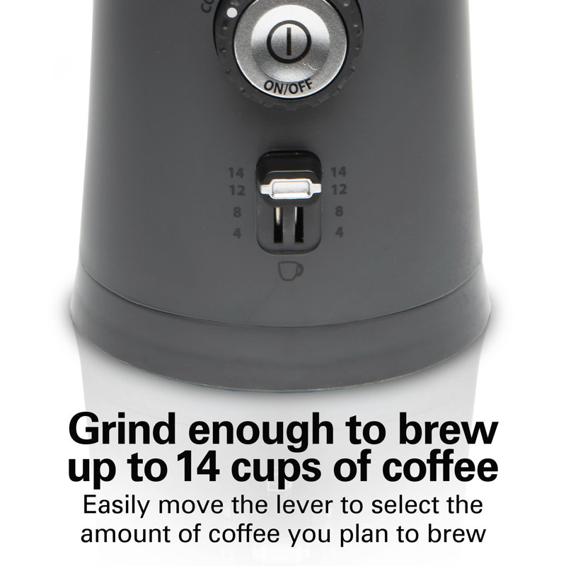 Hamilton Beach Custom Grind Coffee Grinder, 5 settings, 14 cups ,stainless steel  grinding bowl, Grey, 80396RC