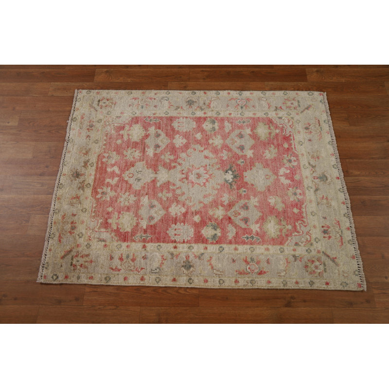 Muted Oushak Geometric Oriental Area Rug 3x4