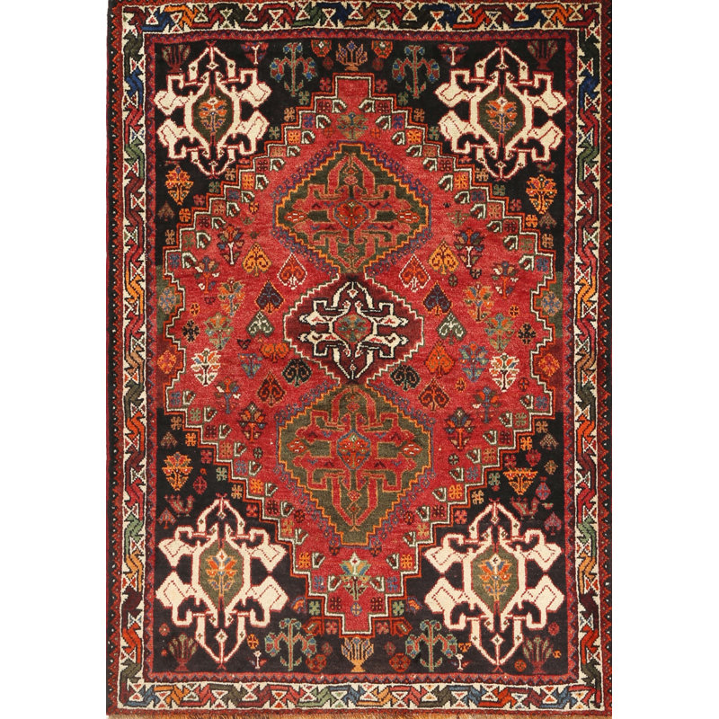 Tapis traditionnel rouge / noir / orange Eraclie, Rectangle 7 pi x 10 pi