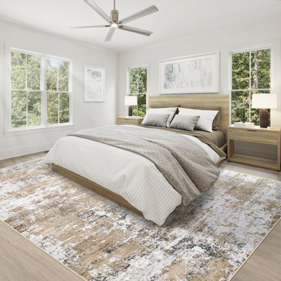 6' x 9' Modern Abstract Washable Area Rug, Neutral Soft Non-Slip Stain Resistant Indoor Rug for Living Room Bedroom, Beige