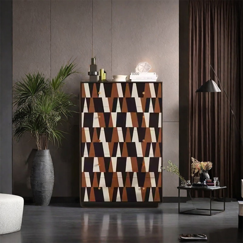 Armoire de rangement en bois de pin massif avec cinq tiroirs