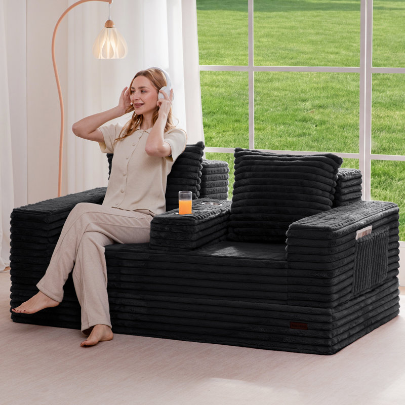 Boneless 4 In 1 Convertible Boneless Couch, 21" H x 64" W x 37.8" D, Black
