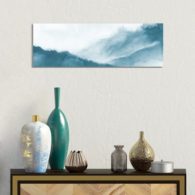 Misty mountains in teal watercolor - Panoramic- Gallery-Wrapped Canvas Giclée