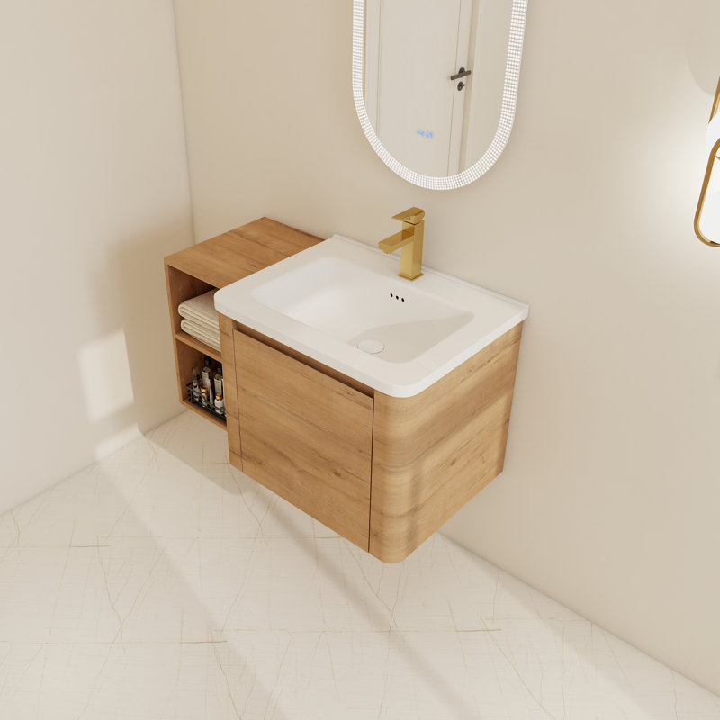 36"/40" Wall-Mounted Single Bathroom Vanity Set With Ceramic Sink, Imitative Oak, 36"