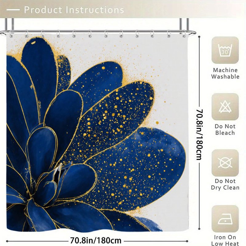 Rideaux de douche bleu marine, or et éclaboussures, 71 x 71, Bleu