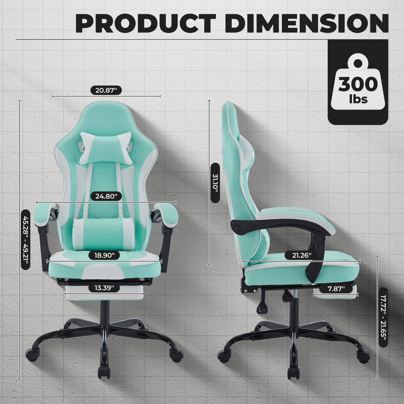 High-Back Adjustable Reclining Ergonomic Faux Leather PC & Racing Game Chair, Green/White