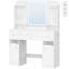Dressing Table with Mirror, Vanity Table with Adjustable Brightness, Power Strip, 4 Drawers and 2 Open Cabinets, 5 Jewelry Hooks, Open Compartments