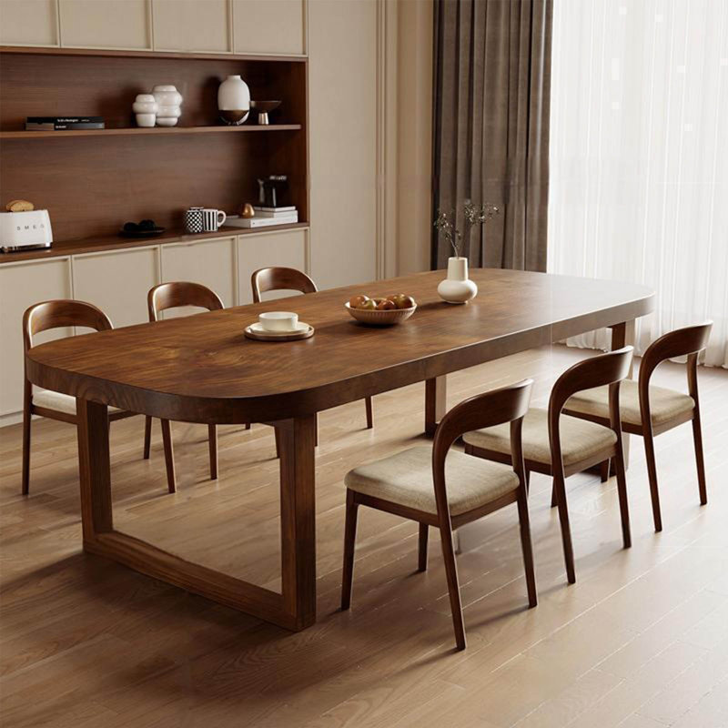 Minimalist Modern Solid Wood Dining Table Set, 29.53" H x 70.87" L x 31.5" W, Brown, 7 Pieces: Table, 6 Chairs