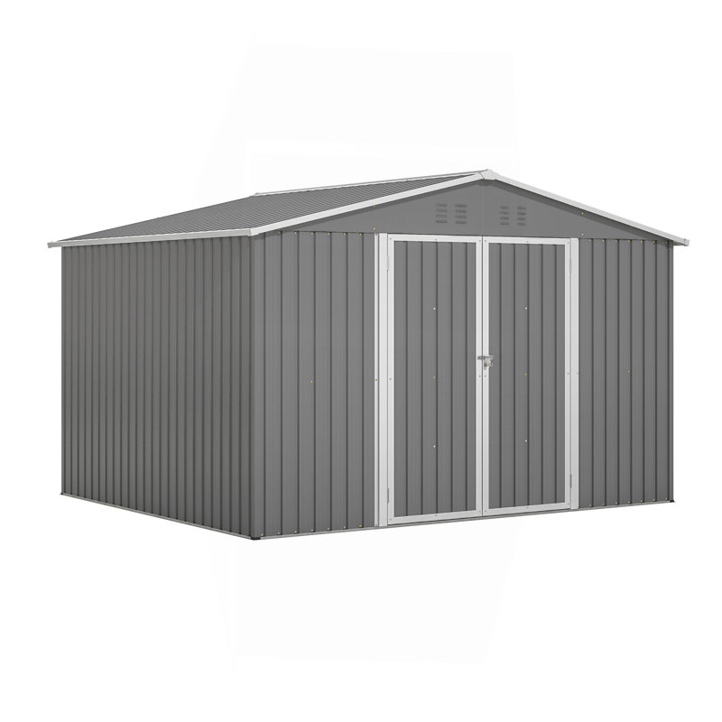 Remise de rangement extérieure 10 pi x 8 pi, remise en métal toutes saisons avec portes verrouillables, remise à outils pour le jardin, le patio, la cour, la pelouse, gris