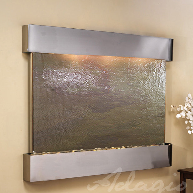 Teton Falls Fountain with Light, Multi-Color Feather, Stainless Steel