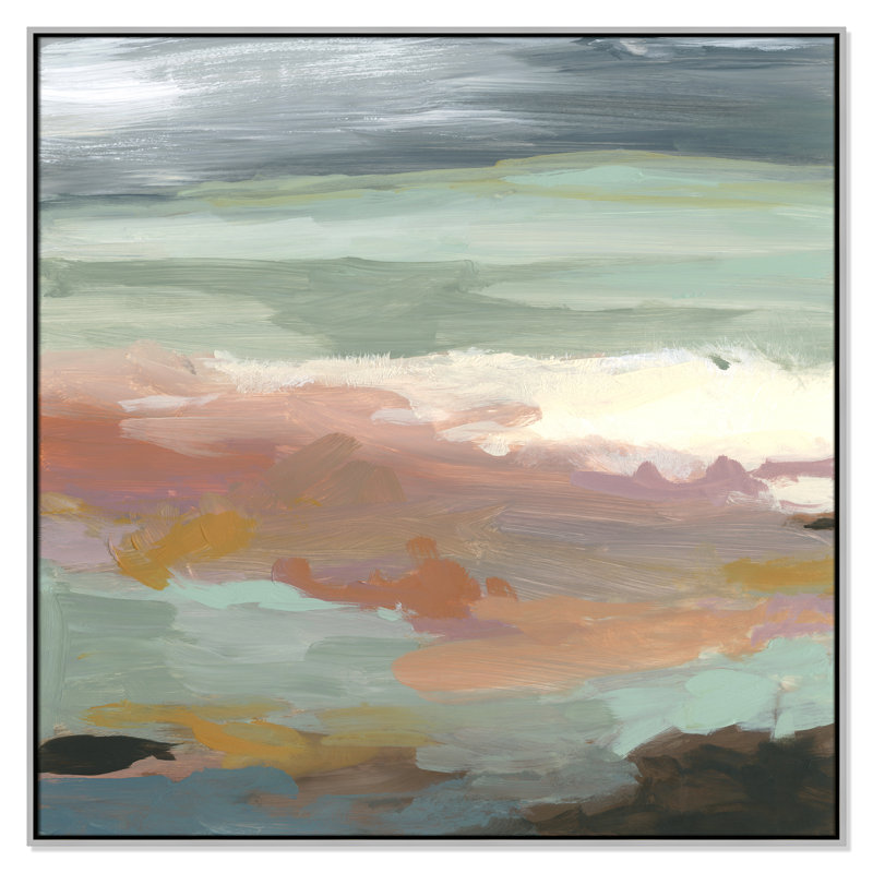 Bingham Ocean Bluffs by Carol Robinson - Painting Print on Paper, Silver, Picture Framed Canvas, 46.5" H x 46.5" W