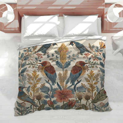 Édredon oiseaux et fleurs sauvages