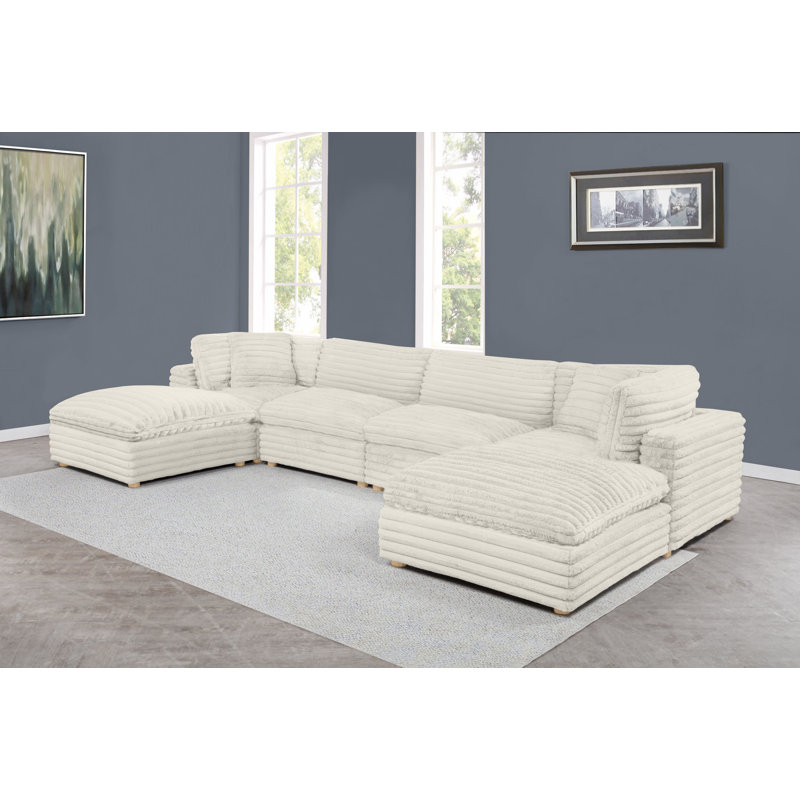 6-Piece Modular Sectional Set In Corduroy Velvet, Beige