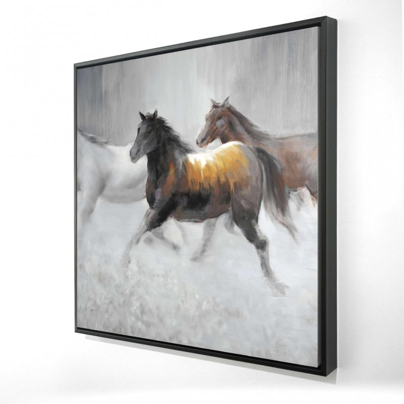 Troupeau de chevaux sauvages sur toile, H 36 po x l 36 po