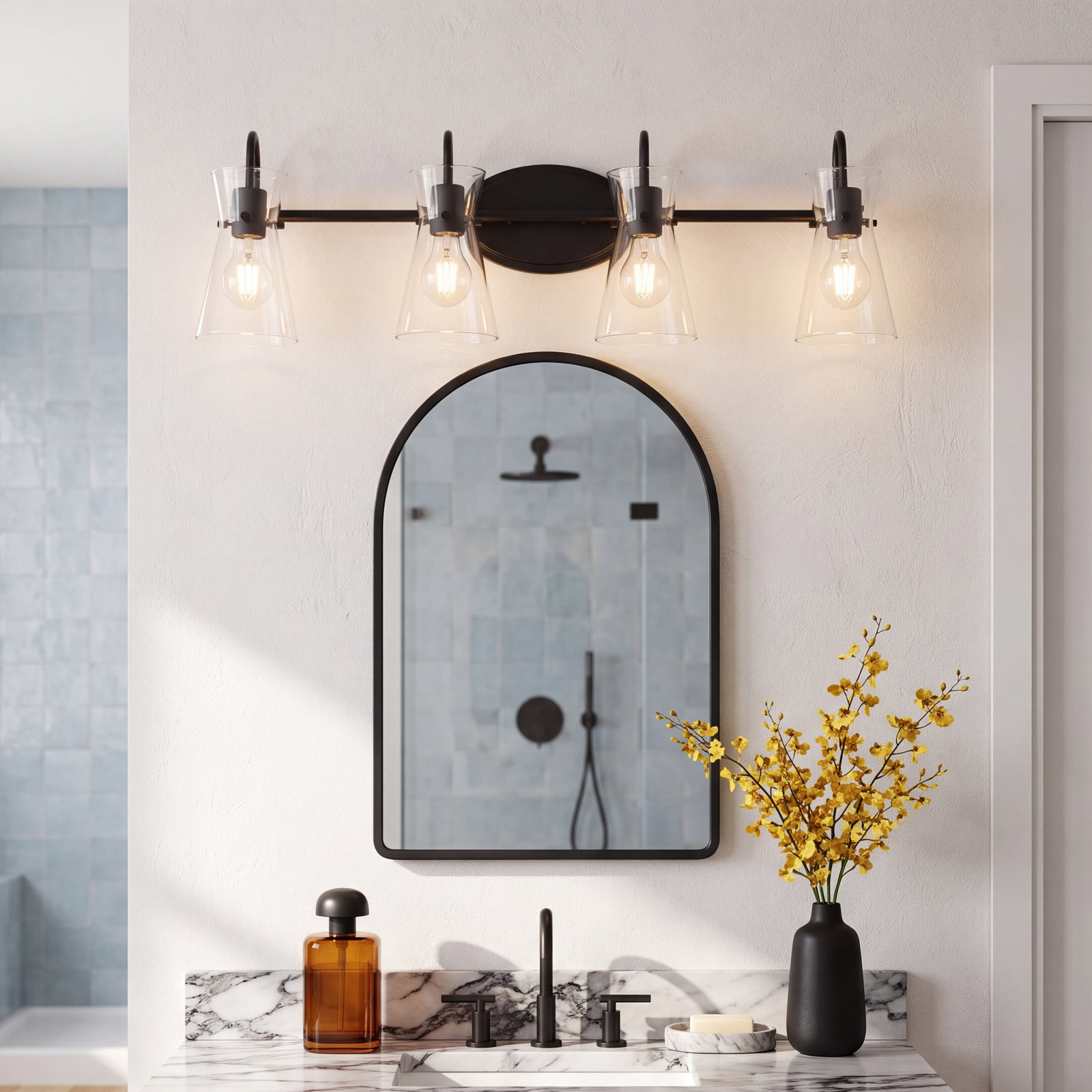 4 Light Transparent Dimmable Vanity Light, Polished Chrome