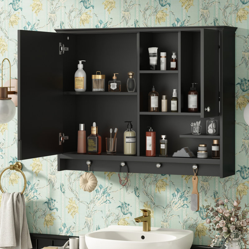 Armoire de salle de bain murale noire 36 "avec tablette - miroir de rangement moderne ajustable