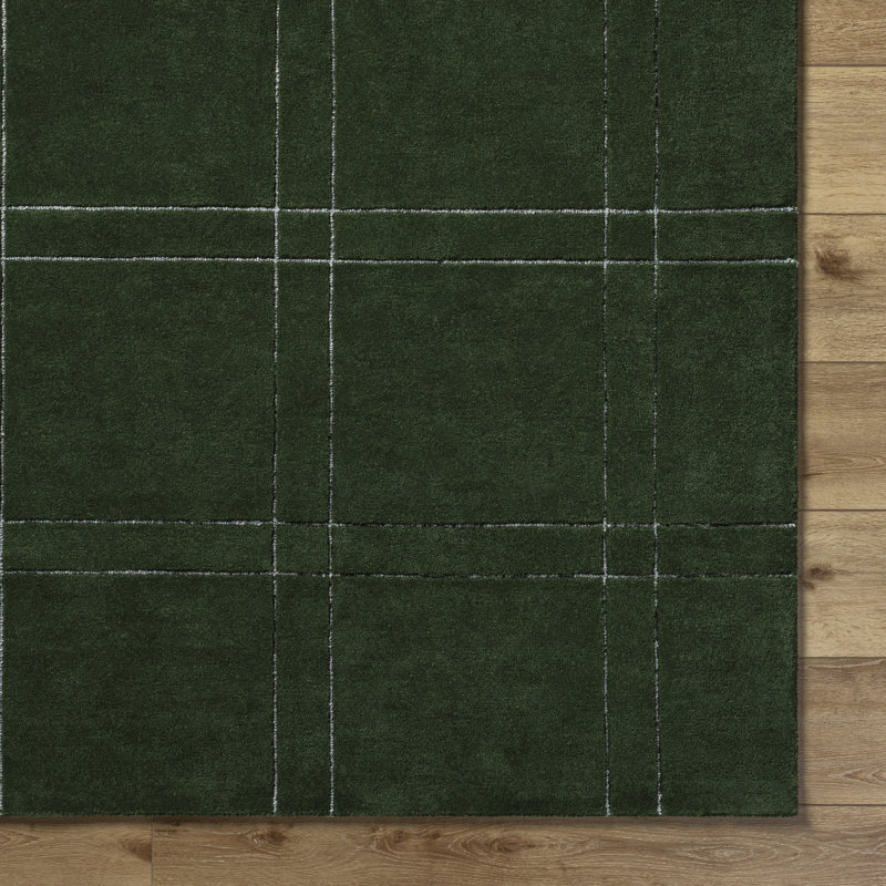 Tapis vert touffeté à la main Kinnell, Rectangulaire 8 pi x 10 pi