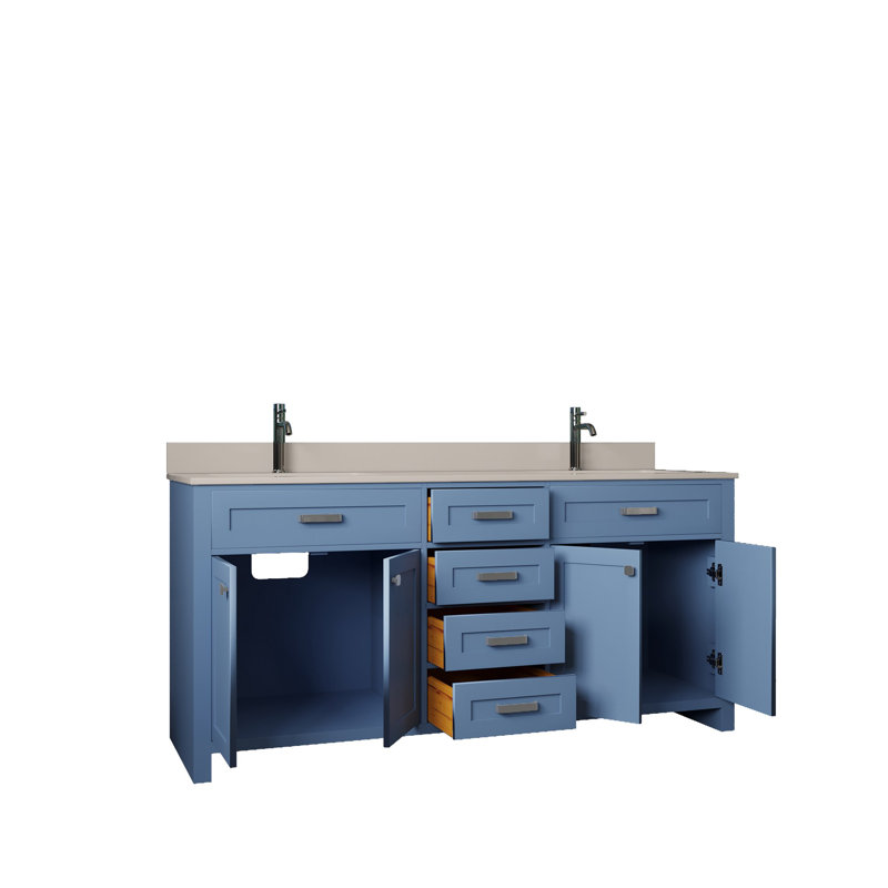 Ensemble de meuble-lavabo double 70,7 po avec miroir Chanai, Bleu