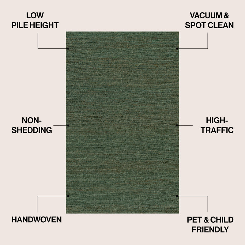 Tapis vert en jute tissé Griffin, Rectangulaire 3 pi x 5 pi
