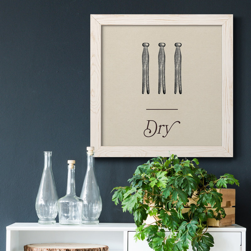 «Laundry Sign II» - Toile encadrée de qualité supérieure - prête à être suspendue, Cadre blanc