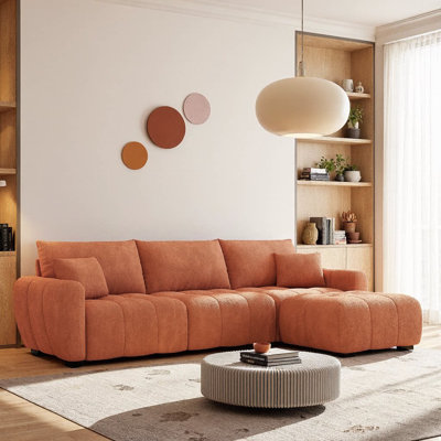 Canapé modulaire 110 po | Fauteuil modulaire en L avec siège très grand et repose-pieds mobile | Canapé capitonné en tissu Pull-Line | Canapé modulaire 4 pièces à structure libre avec structure en métal et en bois