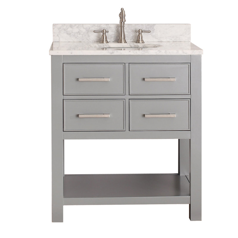Brooks 31 in. Single Vanity, Rectangular, Carrera White Marble, Chilled Gray