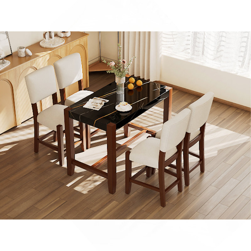 Ensemble de table de salle à manger 5 pièces à hauteur de comptoir, table de bar en faux marbre et 4 chaises rembourrées, ensemble de salle à manger moderne de style Mid-Century pour la salle à manger, cuisine de pub, petite place