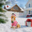Statue de Noël Golden Retriever, figurine de chien de Noël en tenue de père Noël rose