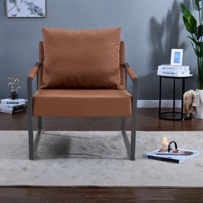 Ergonomic Brown Pu Leather Sofa, Modern Industrial Design For Home