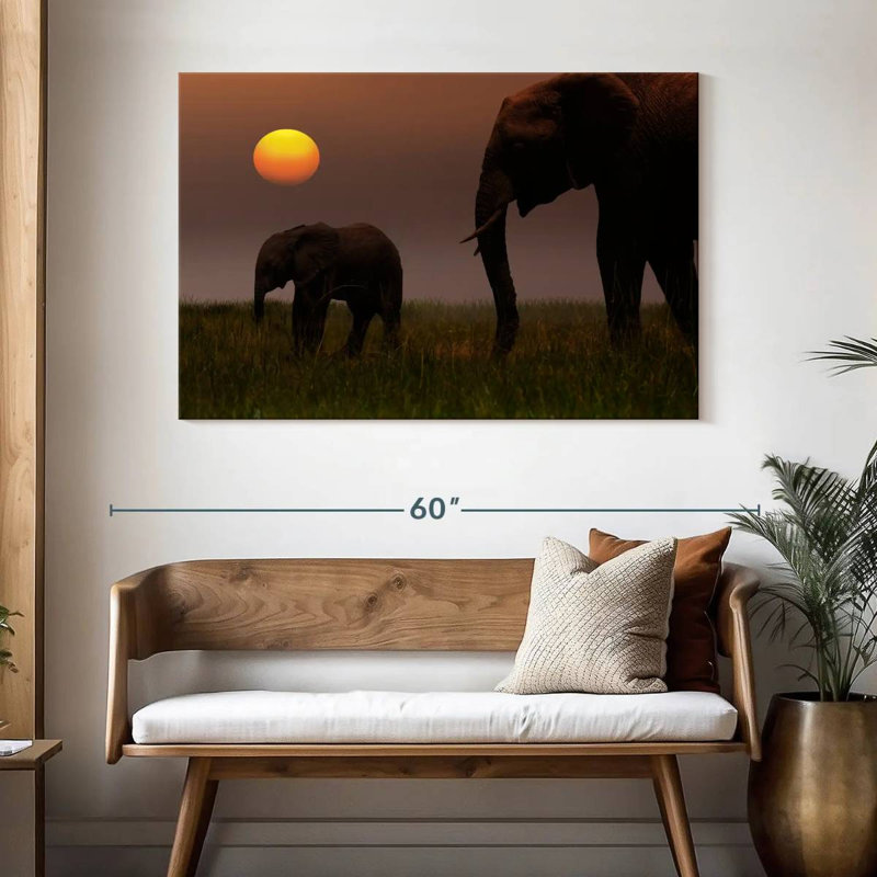 Famille d'éléphants Brampt, H 32 po x l 48 po