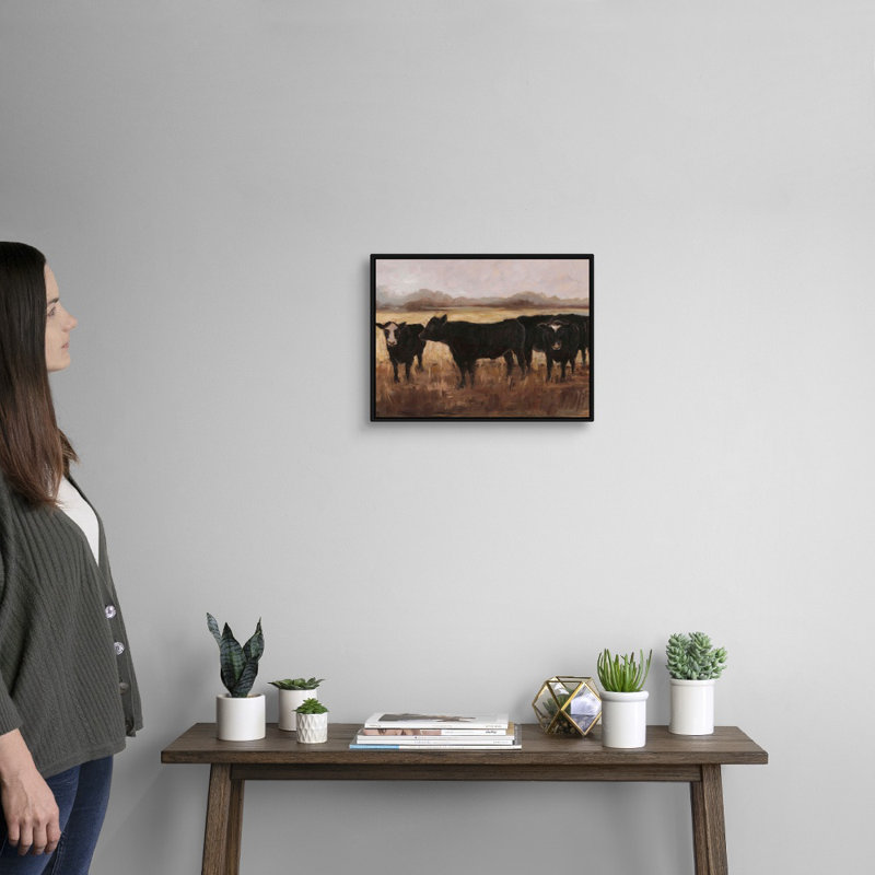«Black Cows I», art mural sur toile, H 14 po x l 18 po x P 2 po, Toile avec cadre noir