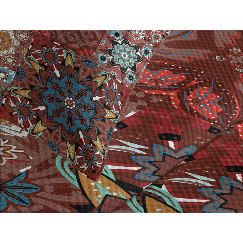Ambesonne Brown Bedspread Set Victorian Mandala Multicolor, King Coverlet / Bedspread + 2 Standard Shams