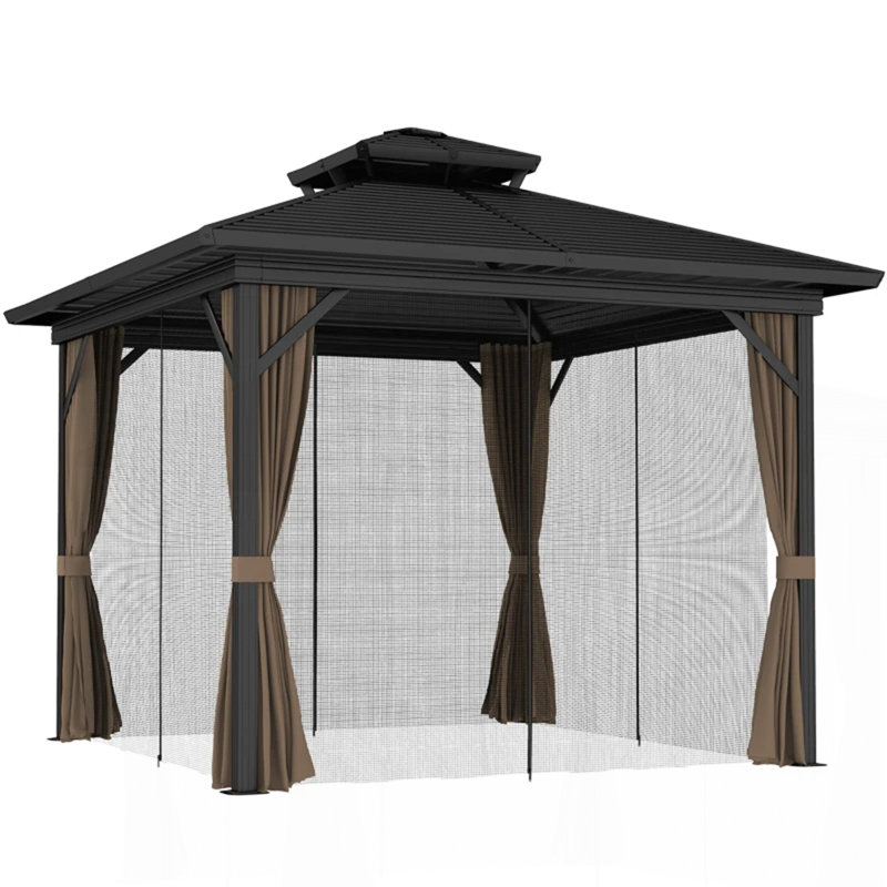 Auvent de toit en métal, pavillon de jardin à toit rigide