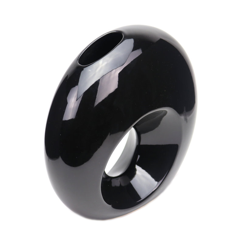 Global Handmade Ceramic / Porcelain Table Vase, Black, 13" H x 14" W x 4" D