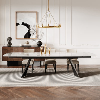 Moiser 78.8" To 110.2" Extendable Rectangular Sintered Stone Dining Table Seat 10-12
