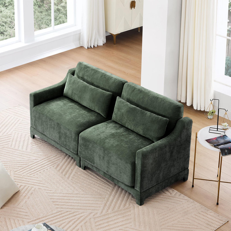 Canapé en chenille avec coussin lombaire en tissu ergonomique, Vert