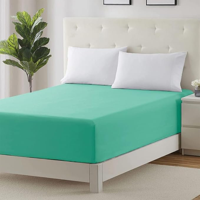 Parizoda Plain Fitted Sheet Extra Deep Pocket 30Cm , Elastic Pocket Breathable, Double (4'6), Mid Green