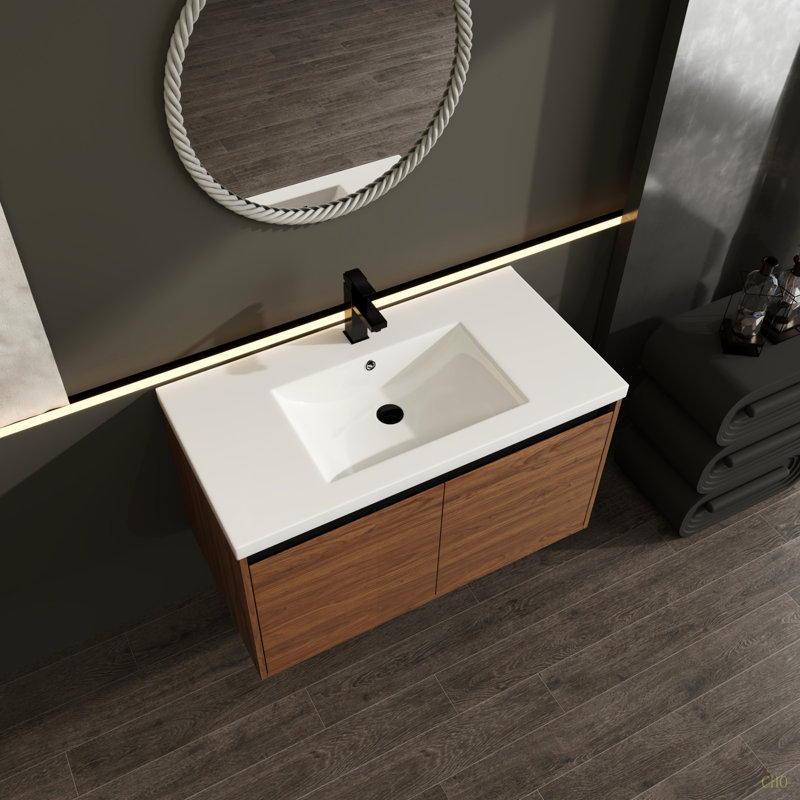 Ensemble de meuble-lavabo 36 po avec lavabo à poser en résine, ensemble d'armoire de salle de bain 2 portes, 36"