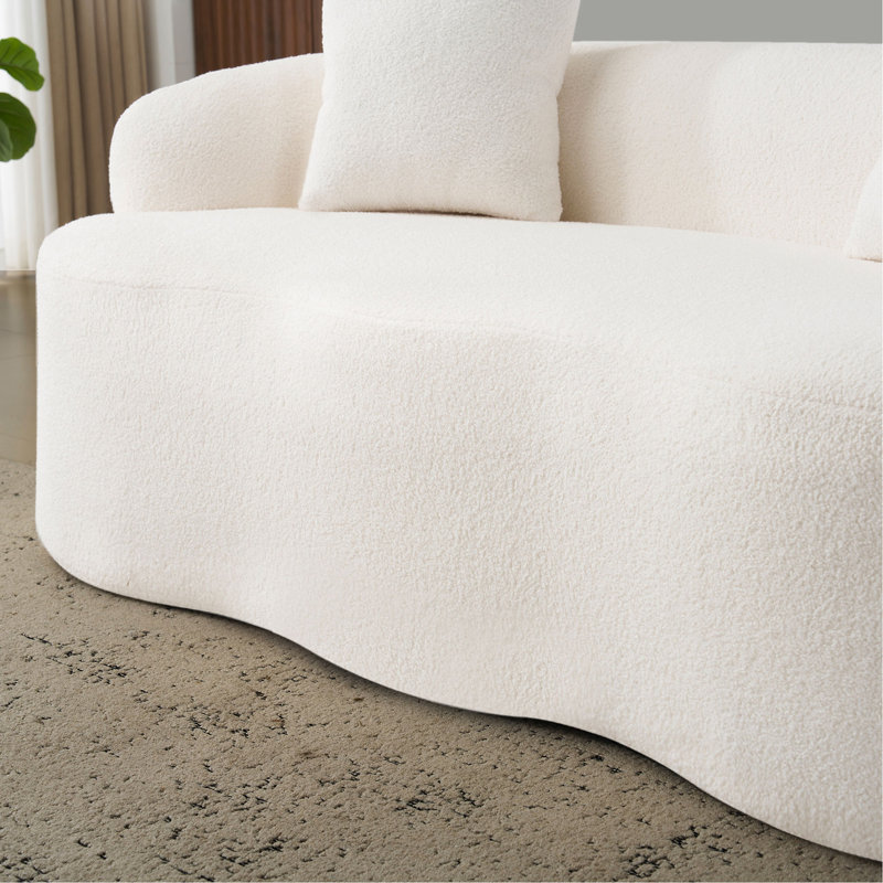 Canapé courbé blanc avec accoudoir rond, canapé à compression avec 2 coussins, canapé crème pour petit espace, salon, chambre à coucher, sans assemblage