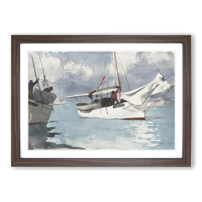 Fishing Boats by Winslow Homer - Framed Print, Walnut Framed, 36cm H x 48cm W x 2cm D